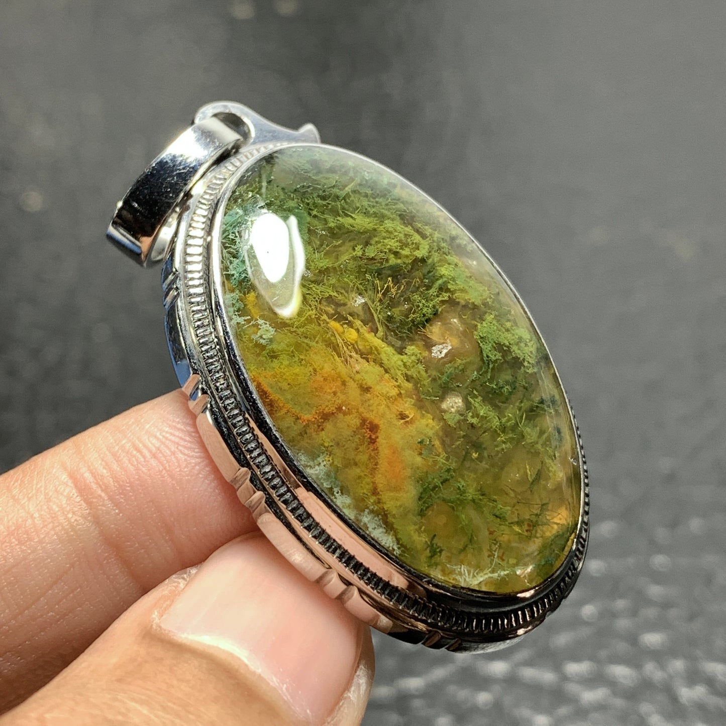 Scenic Moss Agate Pendant 45x27x8mm Handmade Jewelry