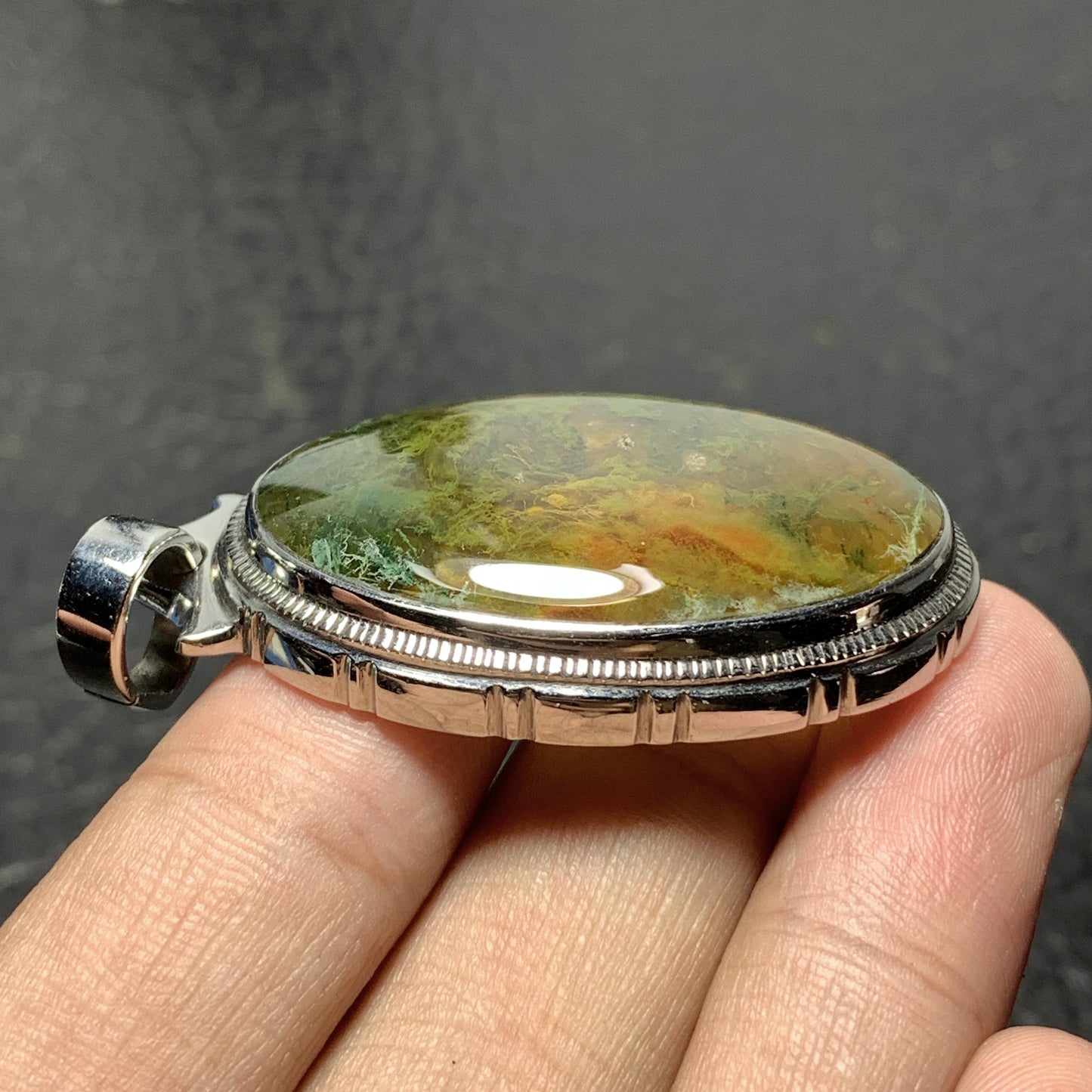 Scenic Moss Agate Pendant 45x27x8mm Handmade Jewelry
