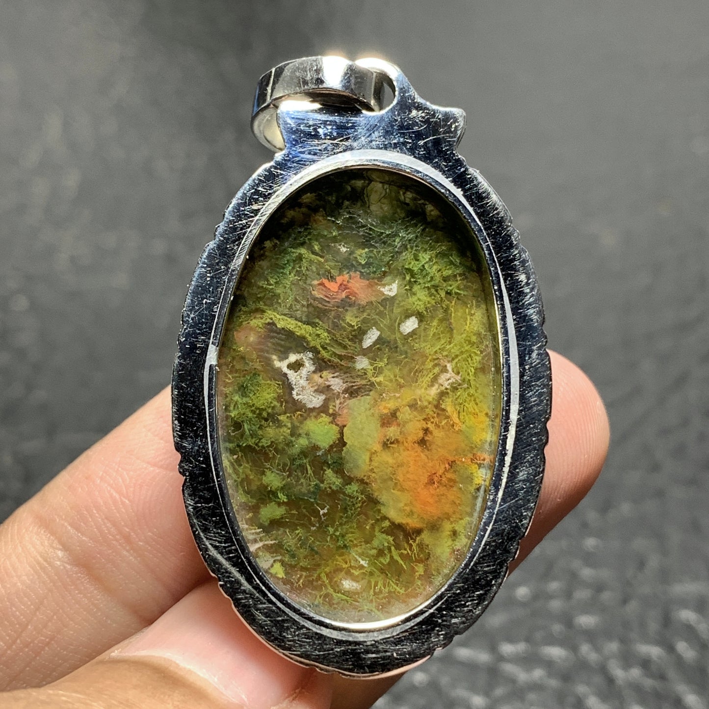 Scenic Moss Agate Pendant 45x27x8mm Handmade Jewelry