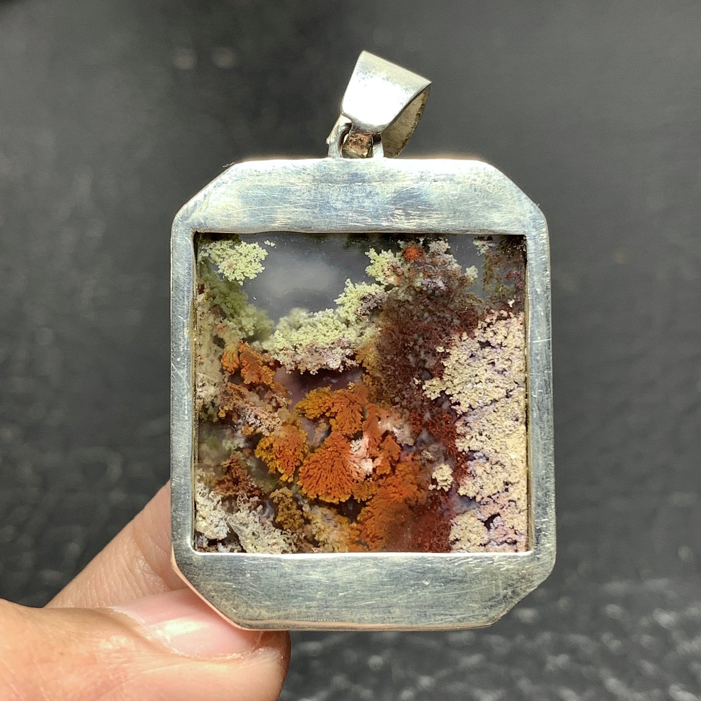 925 Sterling Silver Scenic Moss Agate Pendant 38x28x5mm High Quality 66.5 ct
