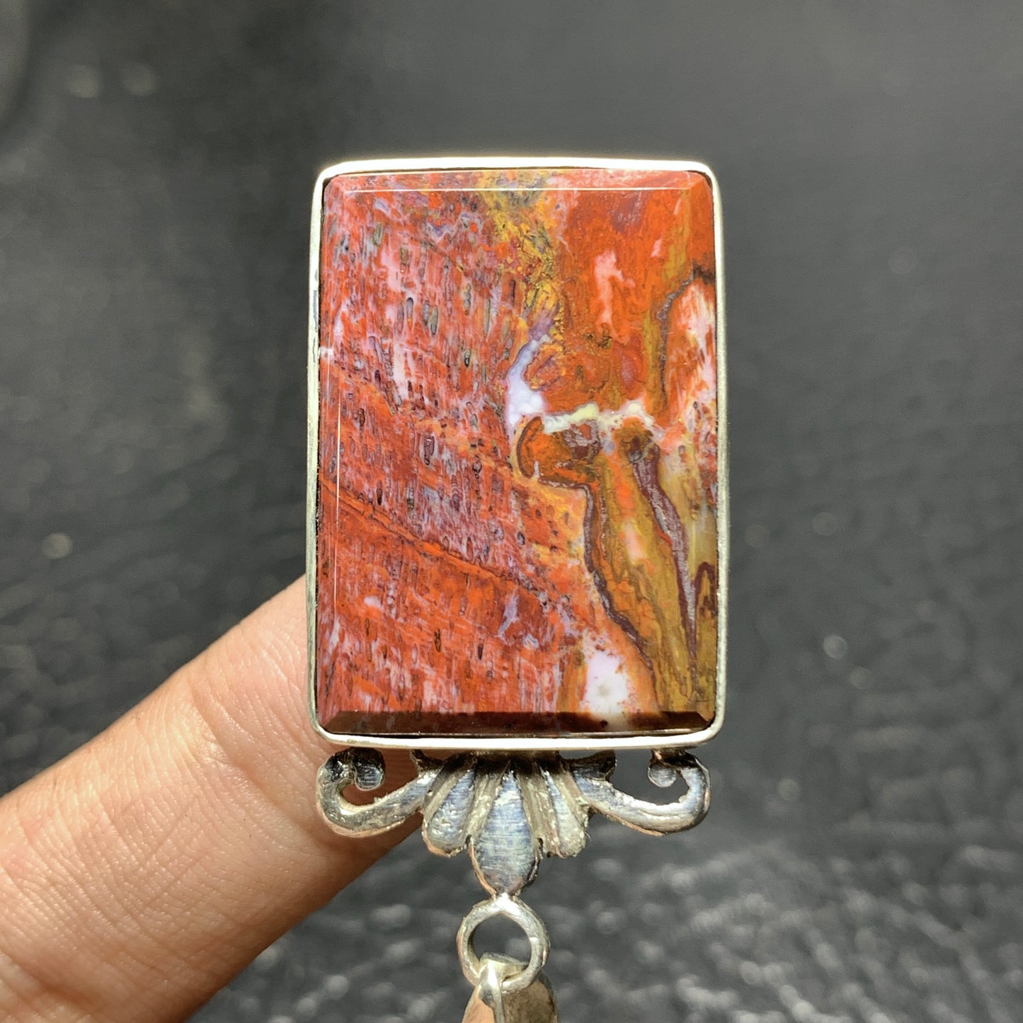 Handmade 925 Sterling Silver Red Petrified Palm Wood Pendant 31x27x6mm