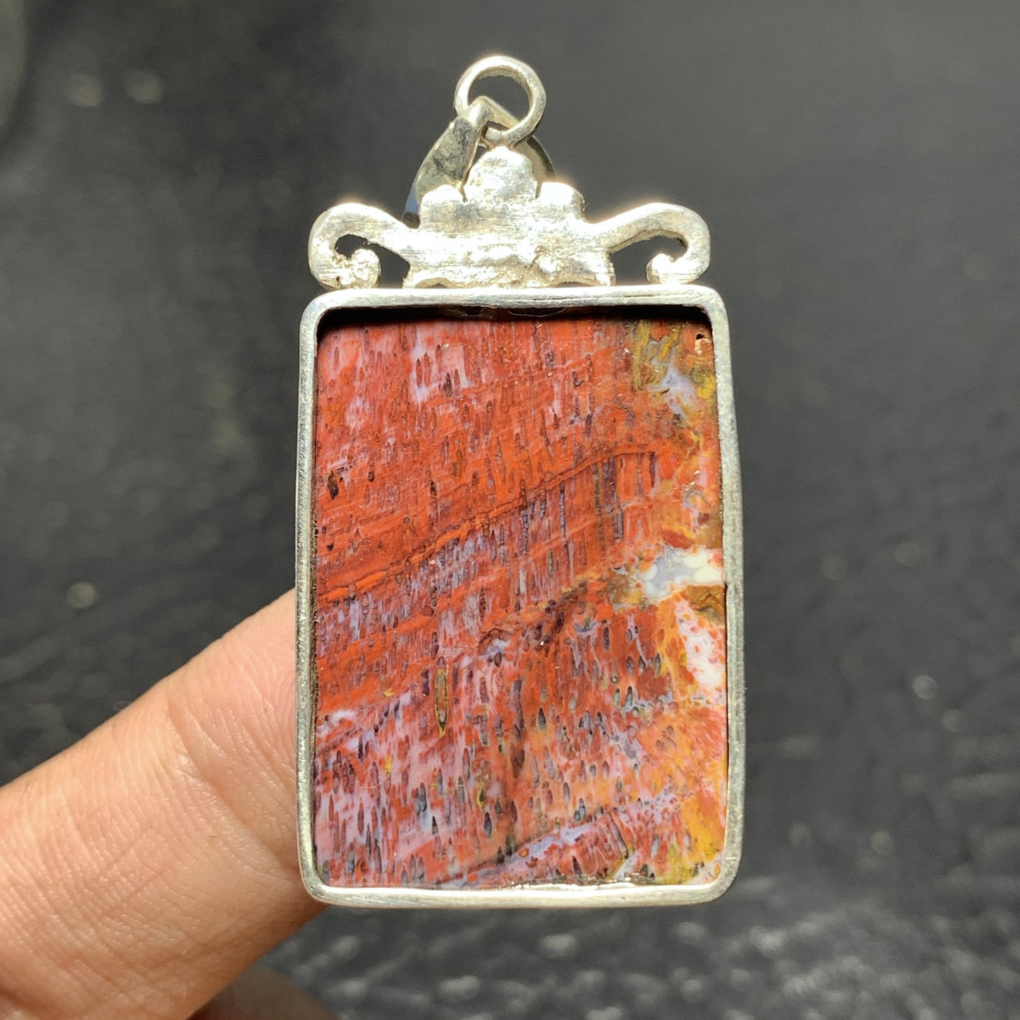 Handmade 925 Sterling Silver Red Petrified Palm Wood Pendant 31x27x6mm