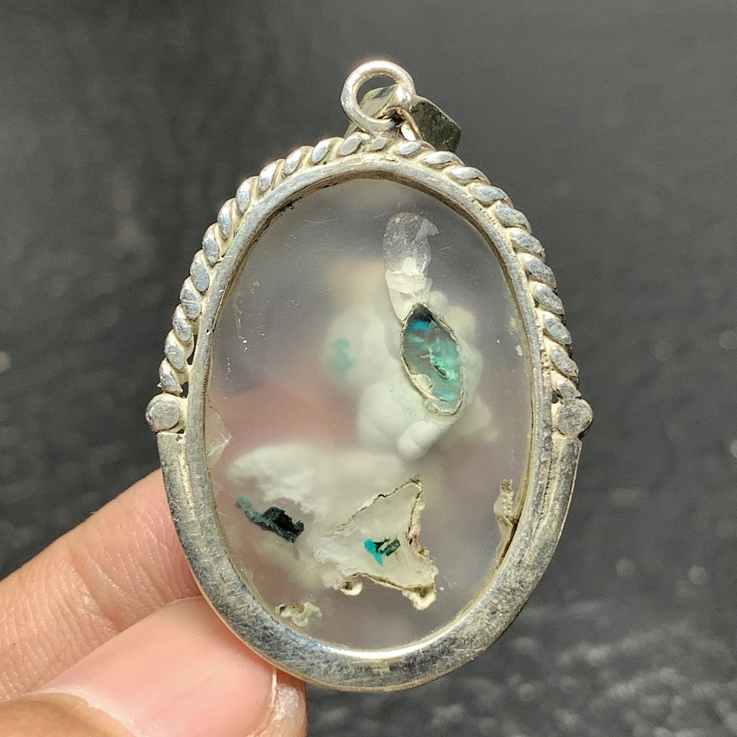925 Sterling Silver Chrysocolla Chalcedony Pendant 37x26x6mm High Quality 42 ct