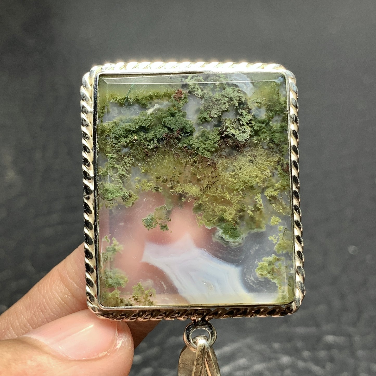 925 Sterling Silver Scenic Moss Agate Pendant 39x29x6 High Quality 58.5 ct