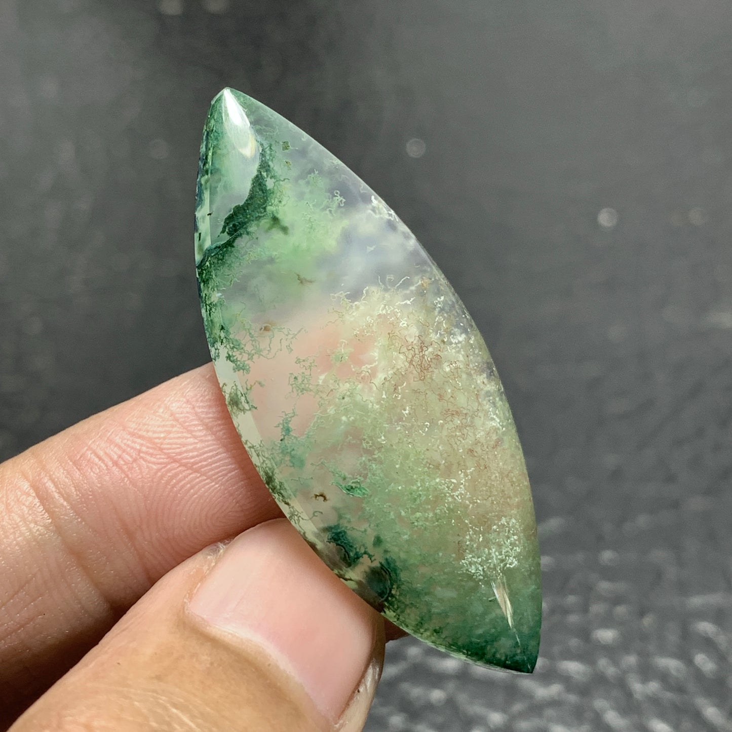 Green Moss Agate Cabochon 46x20x7mm High Quality 42 ct