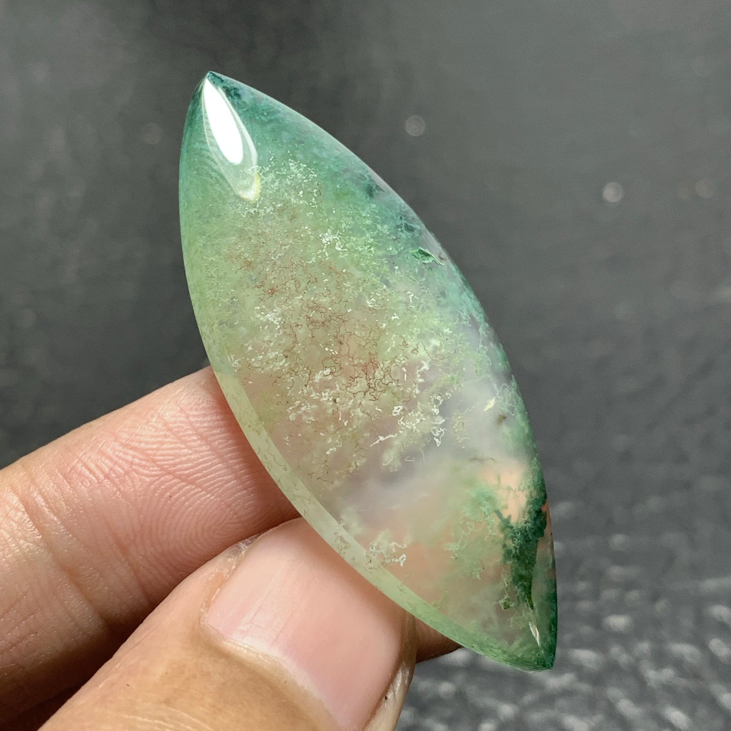 Green Moss Agate Cabochon 46x20x7mm High Quality 42 ct