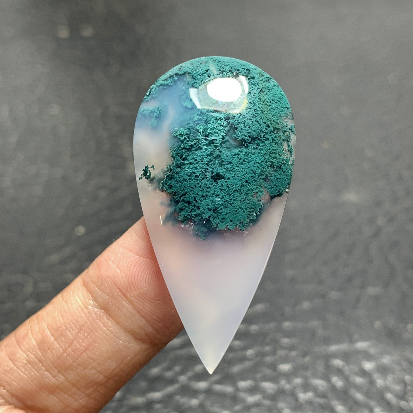 Bluish Green Moss Agate Cabochon 41.5x21x5.5mm High Quality 31.5 ct