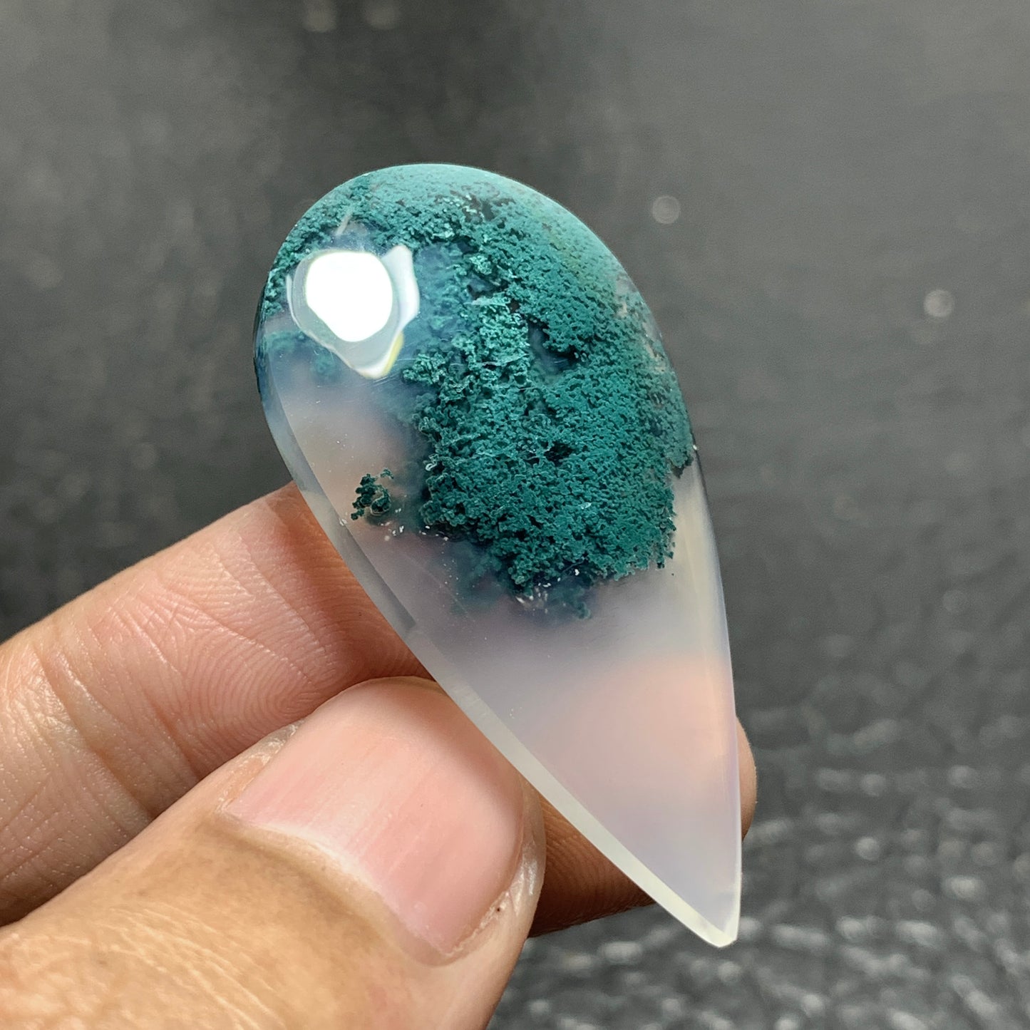Bluish Green Moss Agate Cabochon 41.5x21x5.5mm High Quality 31.5 ct