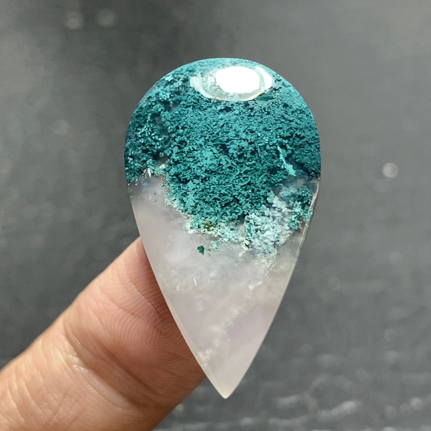 Bluish Green Moss Agate Cabochon 31x18x5.5mm High Quality 20.5 ct