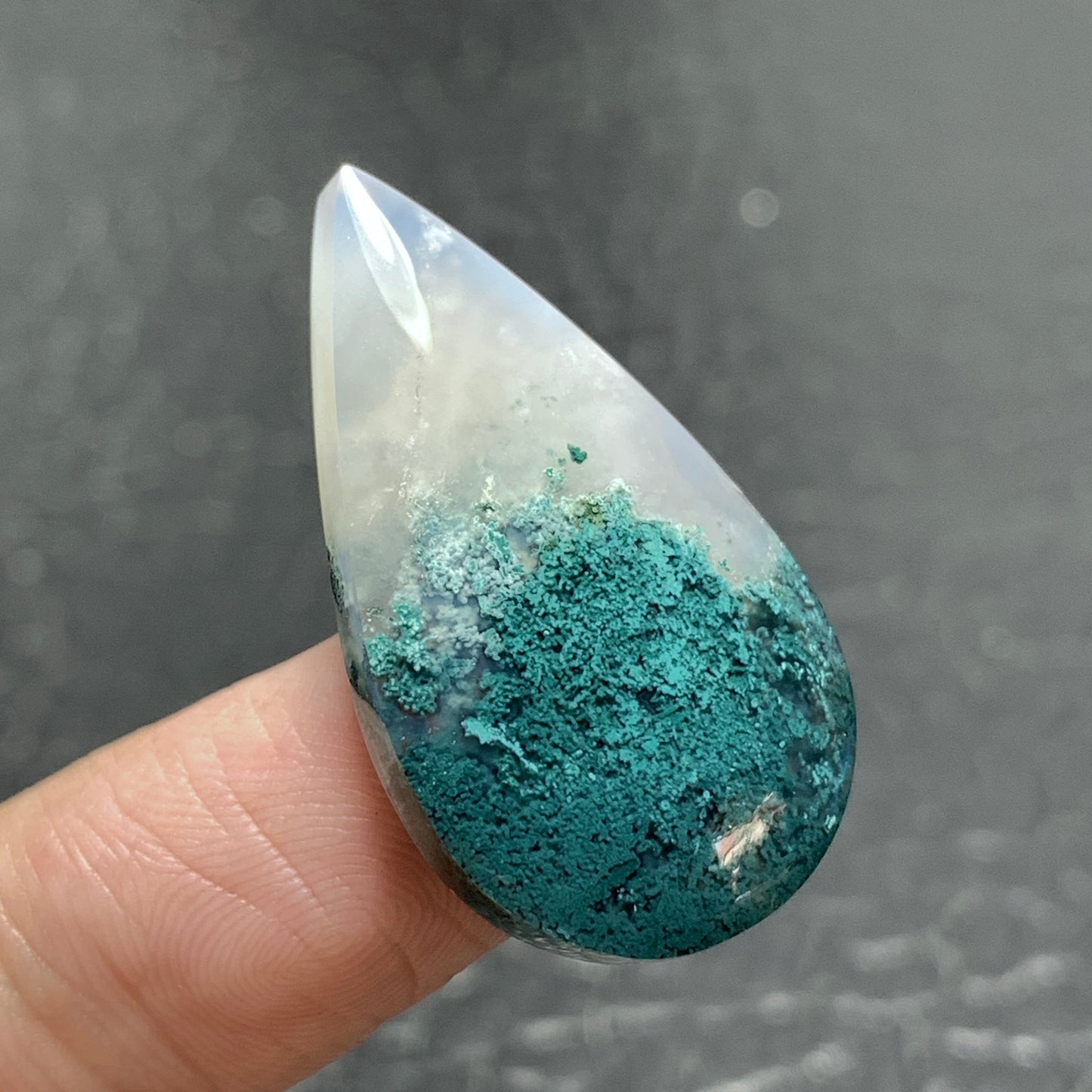 Bluish Green Moss Agate Cabochon 31x18x5.5mm High Quality 20.5 ct