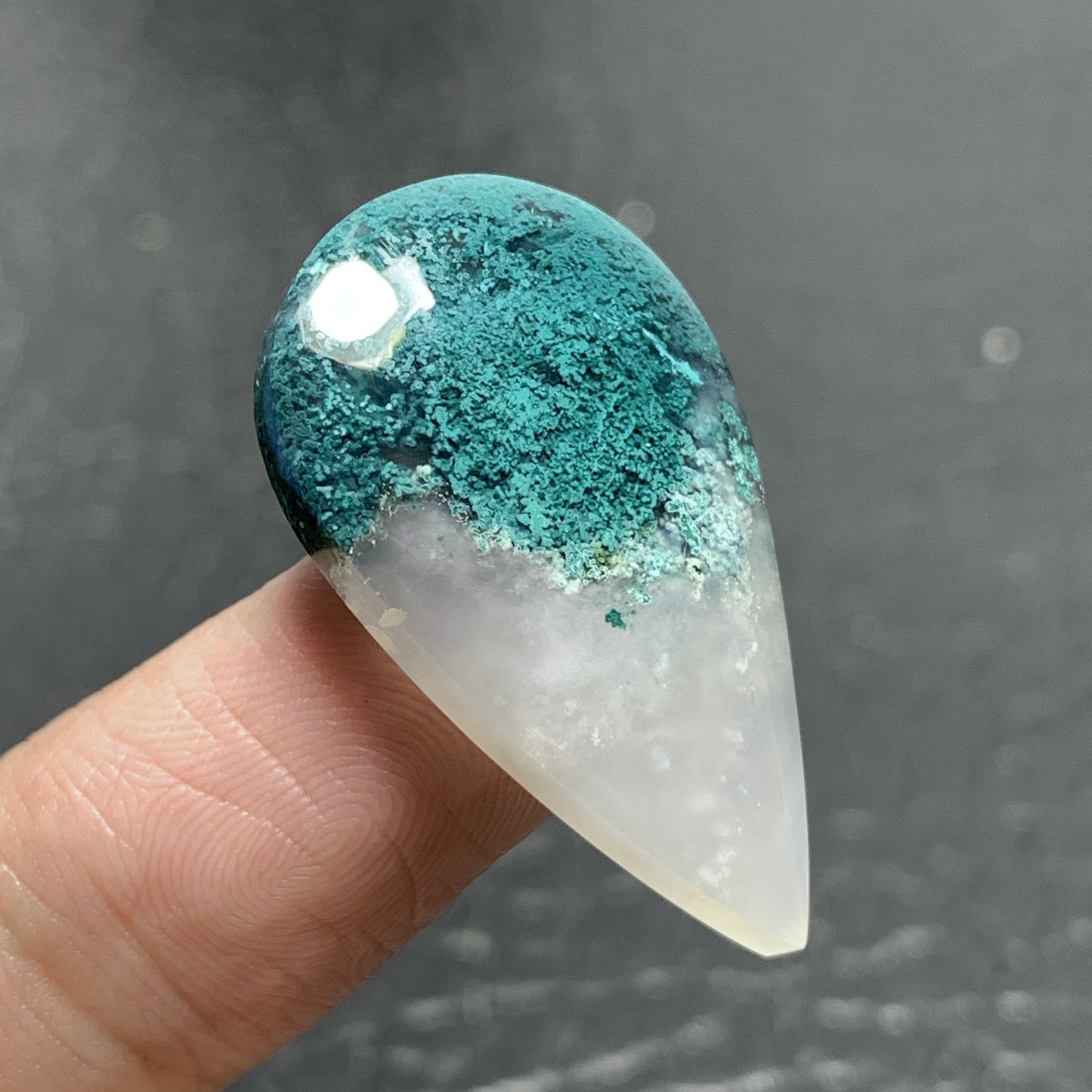Bluish Green Moss Agate Cabochon 31x18x5.5mm High Quality 20.5 ct