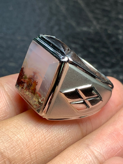 Scenic Moss Agate Ring 17x14x7mm 8.75 USA/Canada 74 ct