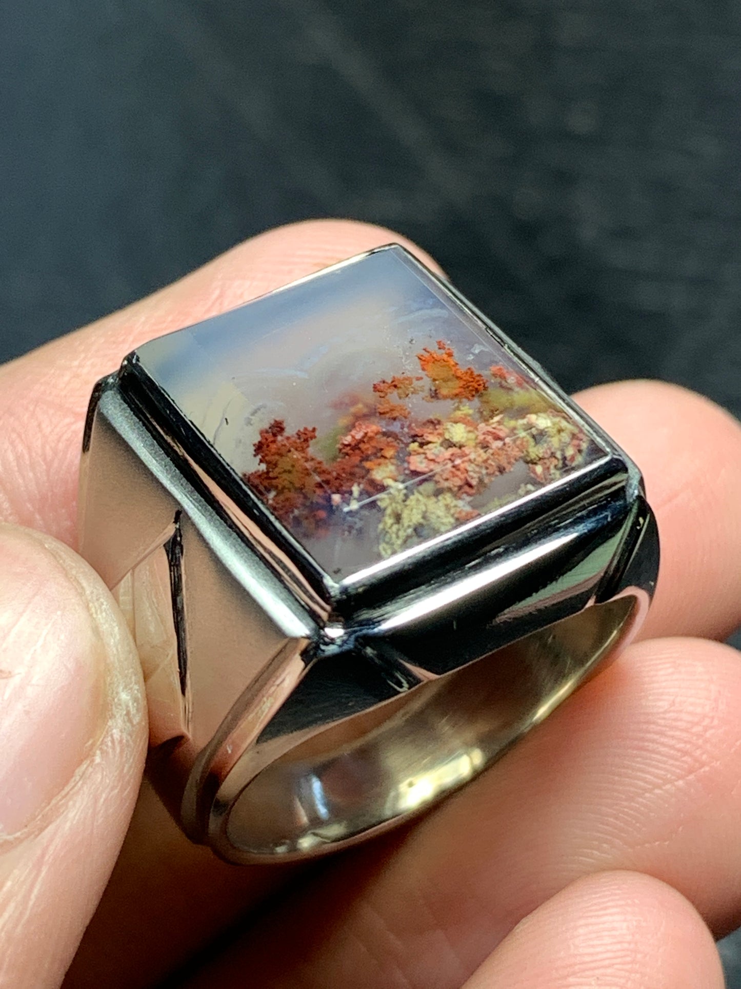 Scenic Moss Agate Ring 17x14x7mm 8.75 USA/Canada 74 ct