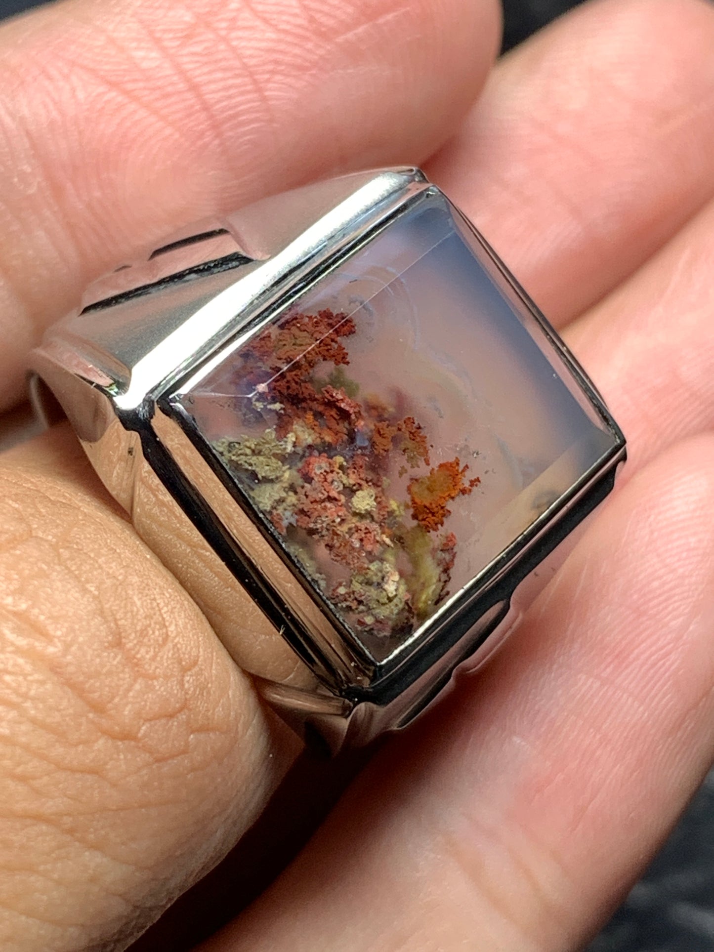 Scenic Moss Agate Ring 17x14x7mm 8.75 USA/Canada 74 ct