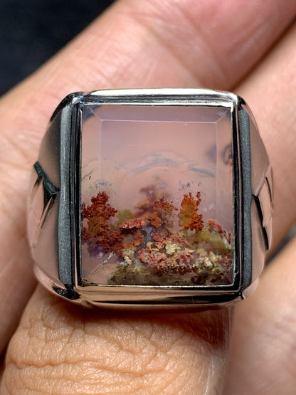Scenic Moss Agate Ring 17x14x7mm 8.75 USA/Canada 74 ct