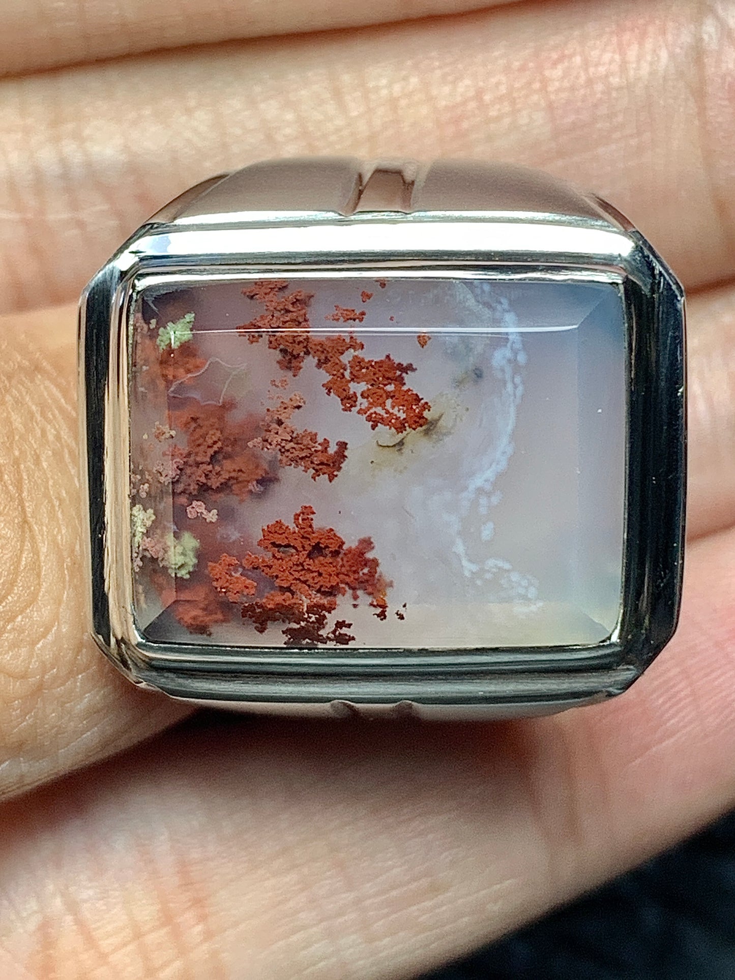 Scenic Moss Agate Rings 19x15x7mm 9.5 USA/Canada