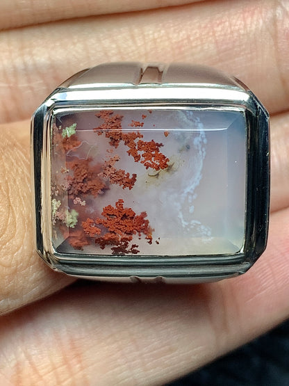 Scenic Moss Agate Rings 19x15x7mm 9.5 USA/Canada