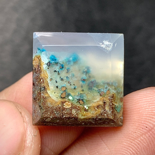 Tiny Chrysocolla Native Copper Cabochon 14x13.5x5mm