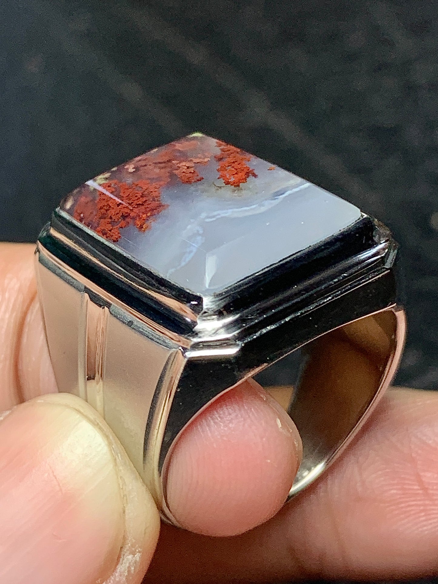 Scenic Moss Agate Rings 19x15x7mm 9.5 USA/Canada
