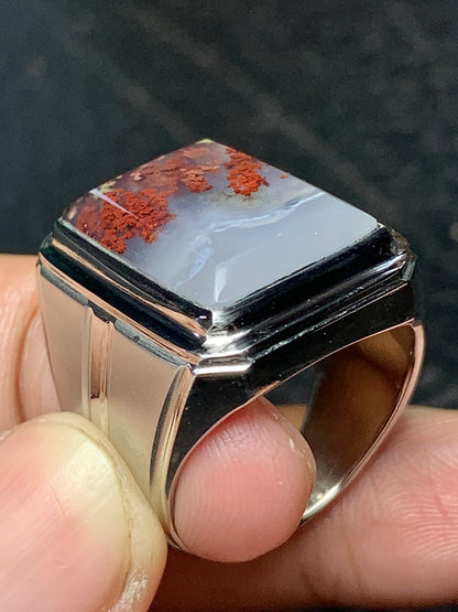 Scenic Moss Agate Rings 19x15x7mm 9.5 USA/Canada