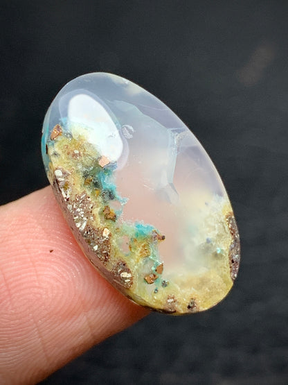 Tiny Chrysocolla Native Copper Cabochon 21x12.8x5.2mm