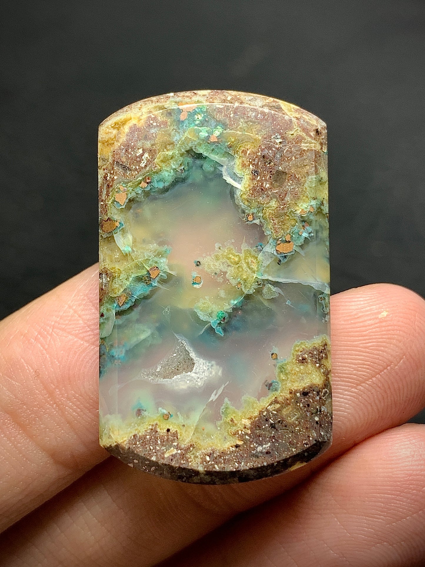Moss Chrysocolla Native Copper Cabochon 33x19.5x4.5mm