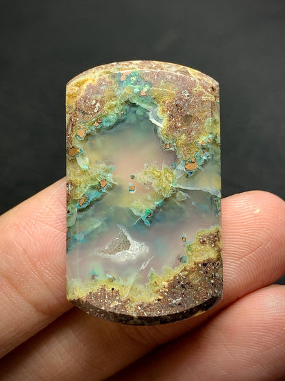 Moss Chrysocolla Native Copper Cabochon 33x19.5x4.5mm