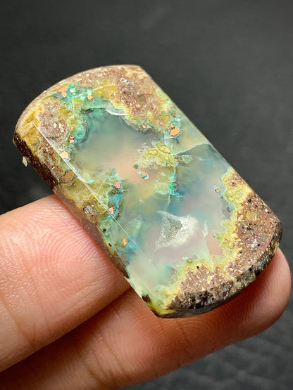 Moss Chrysocolla Native Copper Cabochon 33x19.5x4.5mm