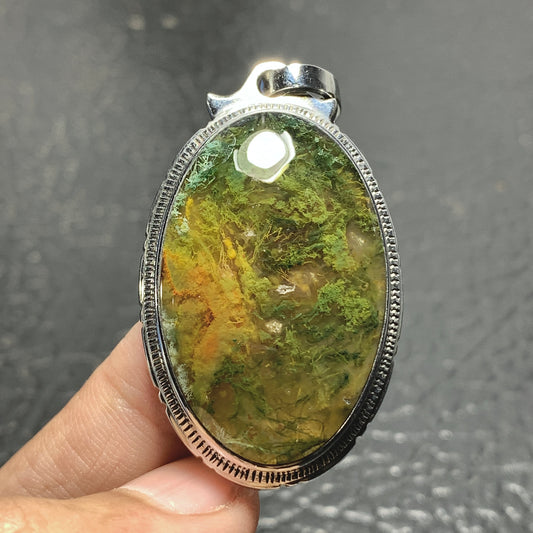 Scenic Moss Agate Pendant 45x27x8mm Handmade Jewelry