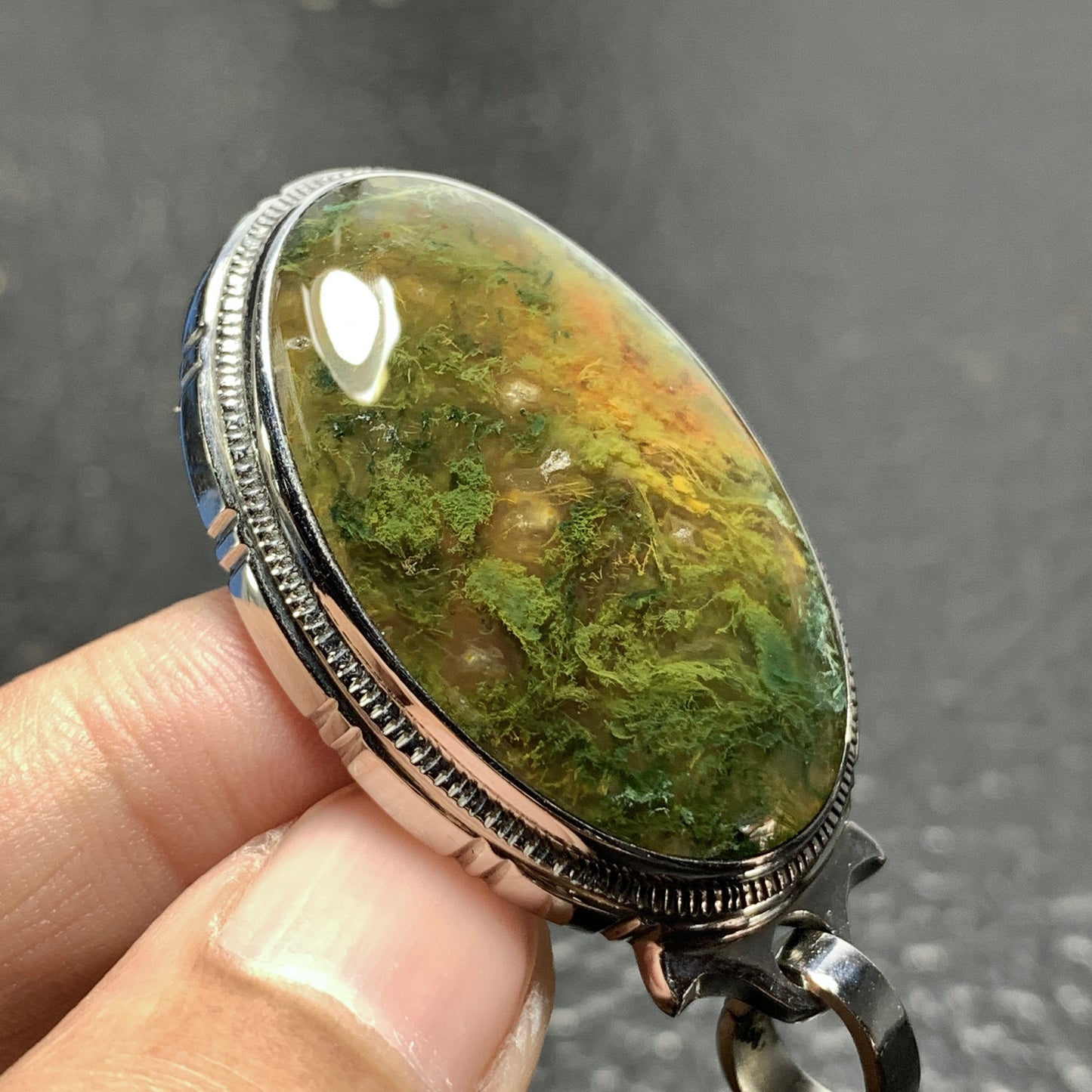 Scenic Moss Agate Pendant 45x27x8mm Handmade Jewelry