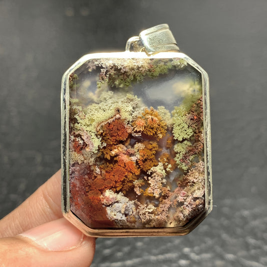 925 Sterling Silver Scenic Moss Agate Pendant 38x28x5mm High Quality 66.5 ct