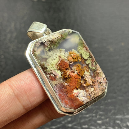 925 Sterling Silver Scenic Moss Agate Pendant 38x28x5mm High Quality 66.5 ct