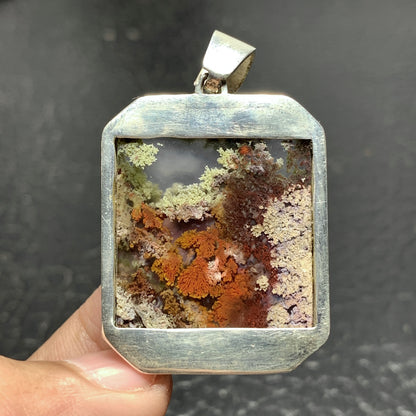 925 Sterling Silver Scenic Moss Agate Pendant 38x28x5mm High Quality 66.5 ct
