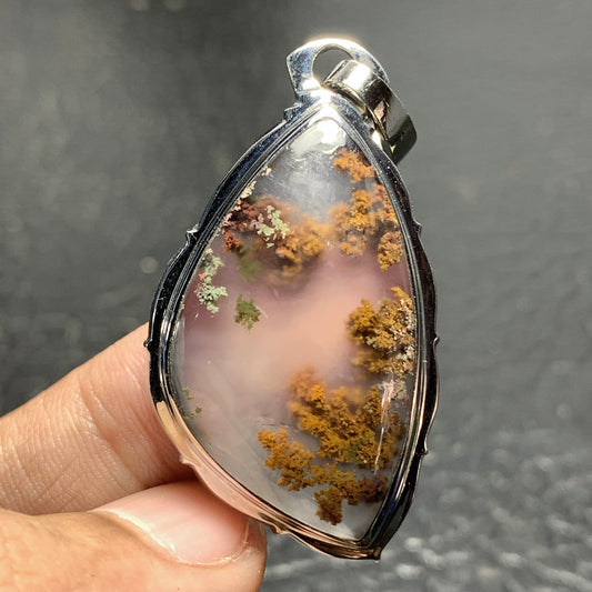 Scenic Moss Agate Pendant 38x24x8.5mm High Quality 63 ct