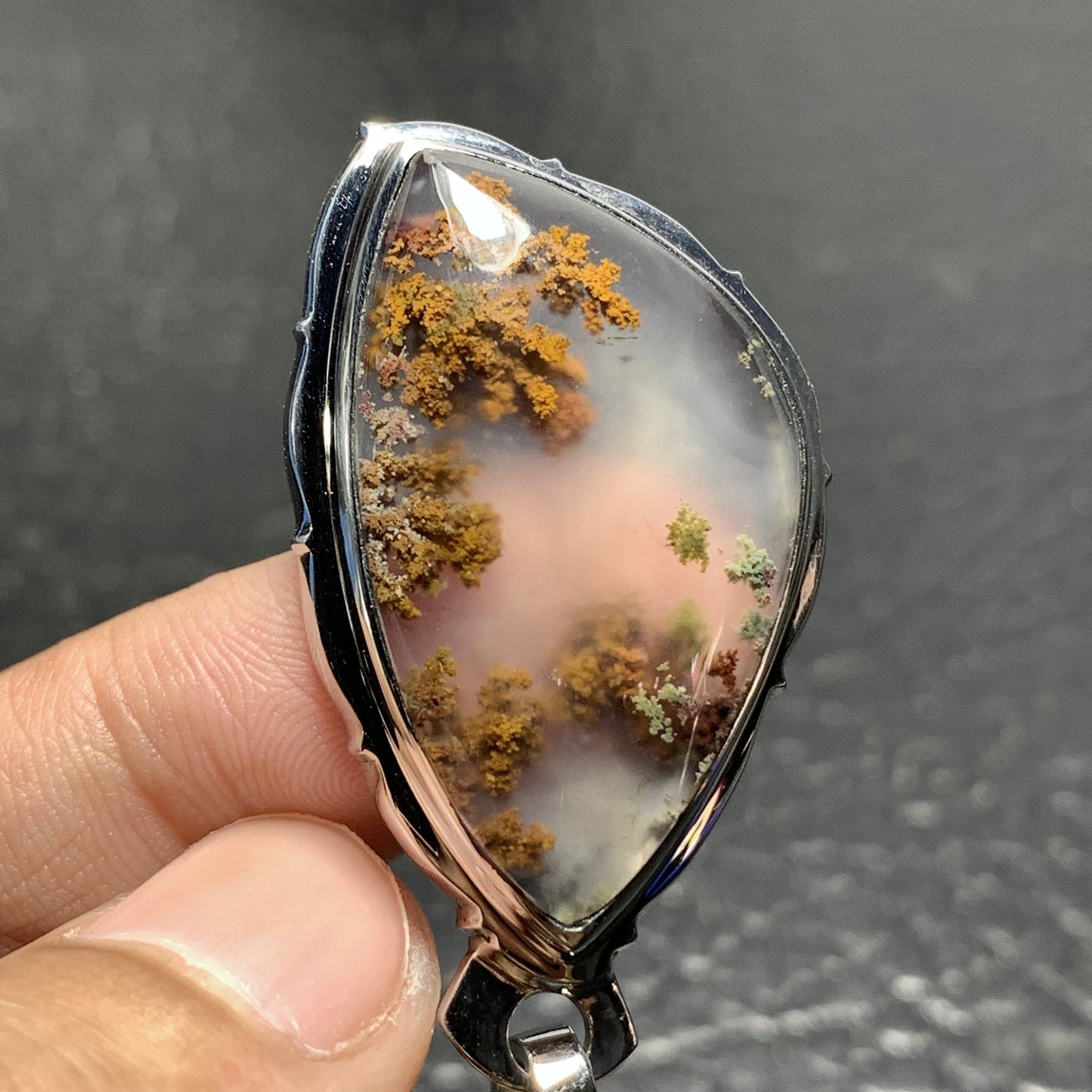 Scenic Moss Agate Pendant 38x24x8.5mm High Quality 63 ct