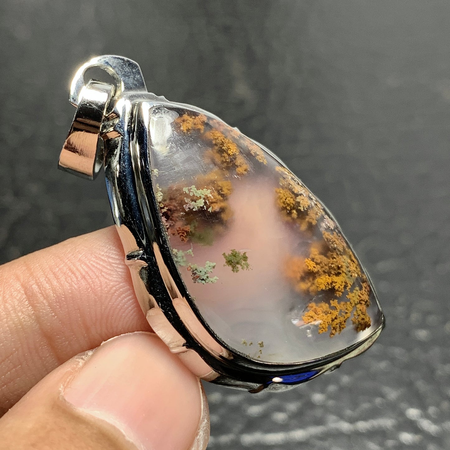 Scenic Moss Agate Pendant 38x24x8.5mm High Quality 63 ct