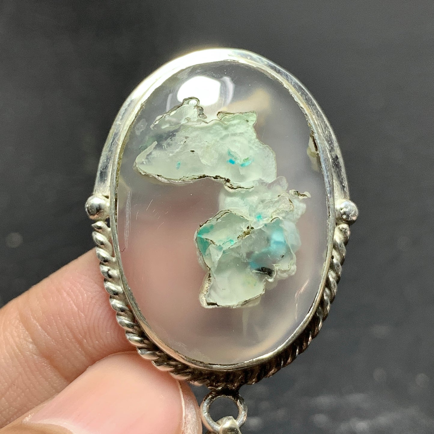 925 Sterling Silver Chrysocolla Chalcedony Pendant 37x26x6mm High Quality 42 ct