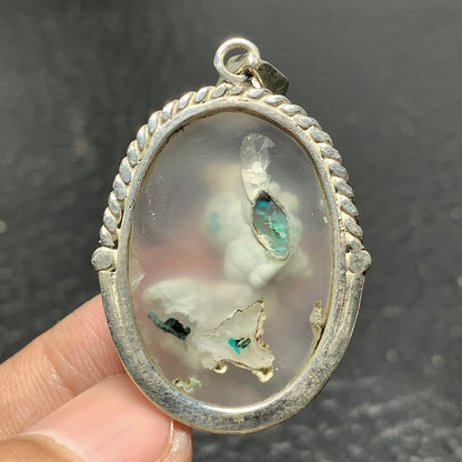 925 Sterling Silver Chrysocolla Chalcedony Pendant 37x26x6mm High Quality 42 ct
