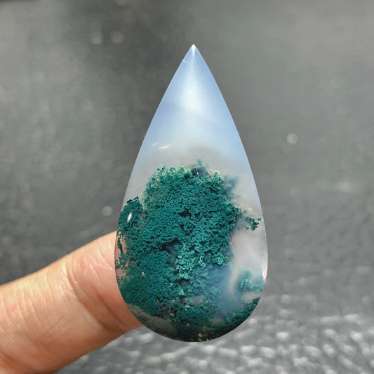 Bluish Green Moss Agate Cabochon 41.5x21x5.5mm High Quality 31.5 ct