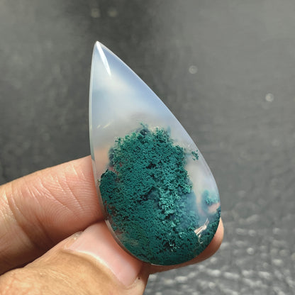 Bluish Green Moss Agate Cabochon 41.5x21x5.5mm High Quality 31.5 ct