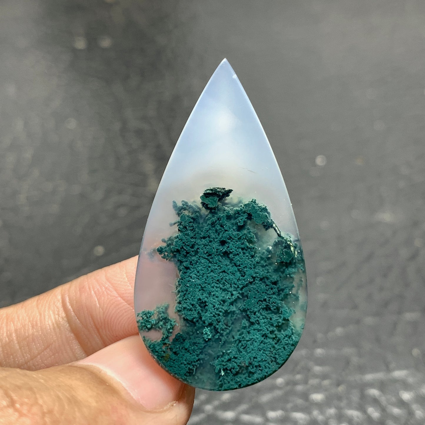 Bluish Green Moss Agate Cabochon 41.5x21x5.5mm High Quality 31.5 ct