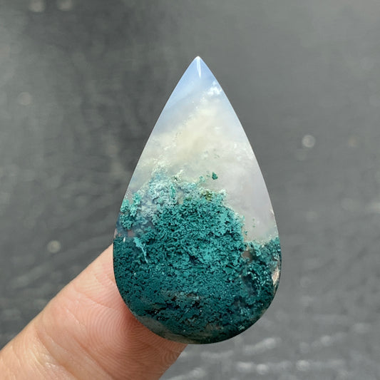 Bluish Green Moss Agate Cabochon 31x18x5.5mm High Quality 20.5 ct
