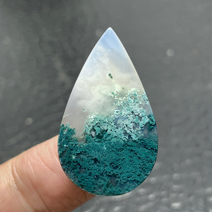 Bluish Green Moss Agate Cabochon 31x18x5.5mm High Quality 20.5 ct