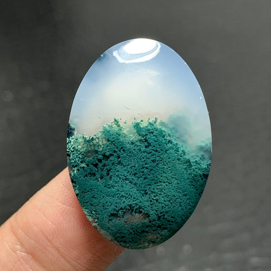Bluish Green Moss Agate Cabochon 28x19.5x5mm High Quality 22.5 ct