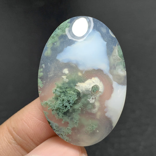 Scenic Moss Agate Cabochon 31x21x6mm High Quality 30 ct