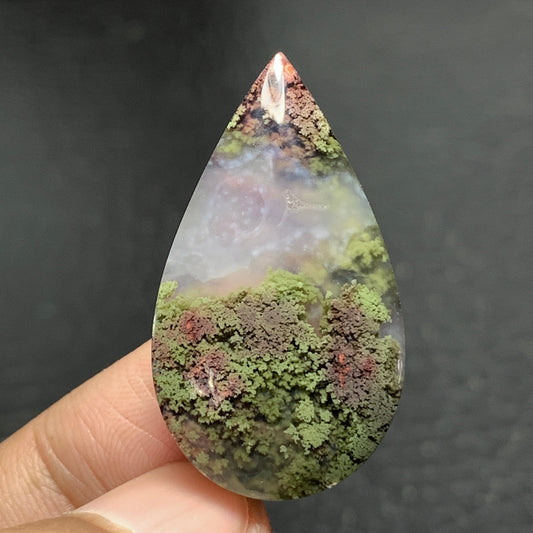 Scenic Moss Agate Cabochon 32.5x18.5x7mm High Quality 29 ct