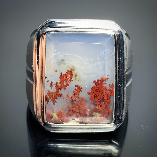 Scenic Moss Agate Rings 19x15x7mm 9.5 USA/Canada