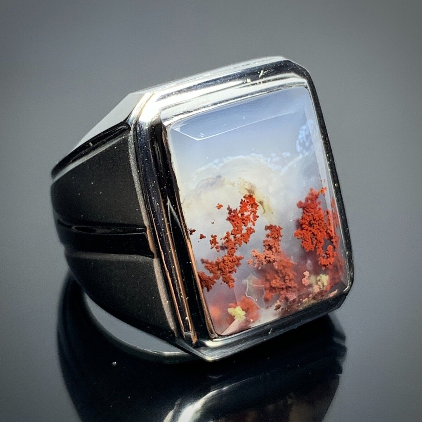 Scenic Moss Agate Rings 19x15x7mm 9.5 USA/Canada