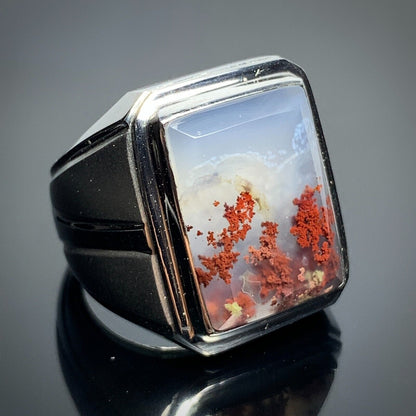 Scenic Moss Agate Rings 19x15x7mm 9.5 USA/Canada