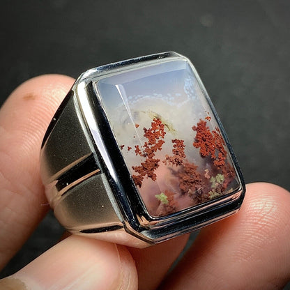 Scenic Moss Agate Rings 19x15x7mm 9.5 USA/Canada